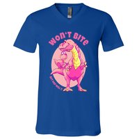 Dinosaur Dino And Daddysaurus Trex Funny Gift V-Neck T-Shirt