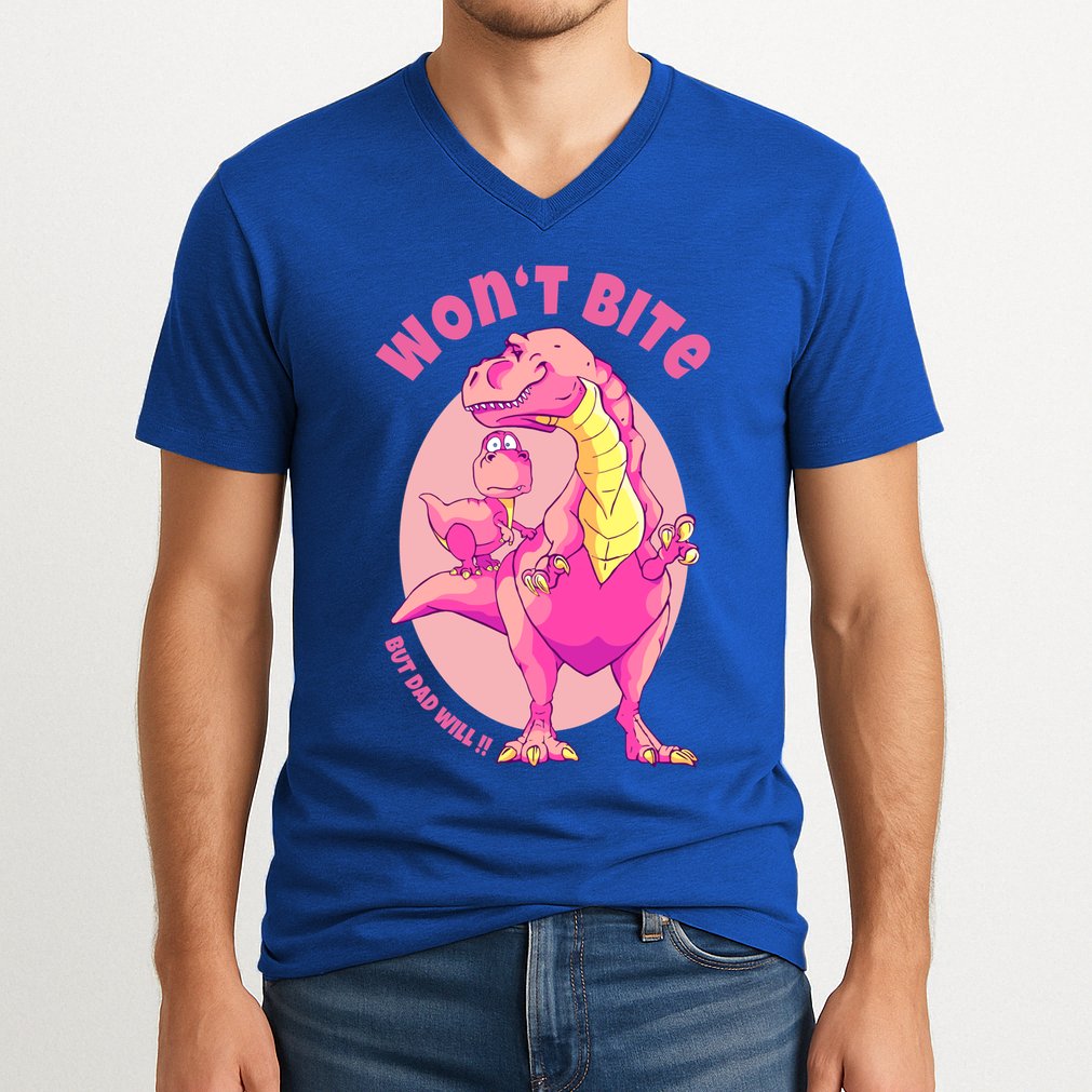 Dinosaur Dino And Daddysaurus Trex Funny Gift V-Neck T-Shirt