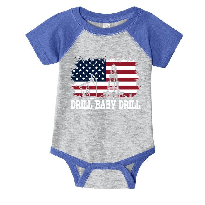 Drill Drill American Flag Oilrig Trump Drill Drill Gift Infant Baby Jersey Bodysuit