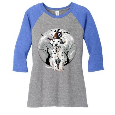 Dalmatian Dog And Moon Halloween Costume Dog Lover Funny Gift Women's Tri-Blend 3/4-Sleeve Raglan Shirt