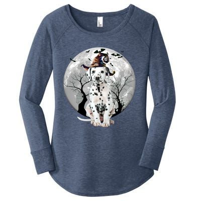 Dalmatian Dog And Moon Halloween Costume Dog Lover Funny Gift Women's Perfect Tri Tunic Long Sleeve Shirt