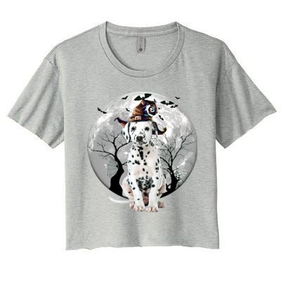 Dalmatian Dog And Moon Halloween Costume Dog Lover Funny Gift Women's Crop Top Tee