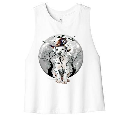 Dalmatian Dog And Moon Halloween Costume Dog Lover Funny Gift Women's Racerback Cropped Tank