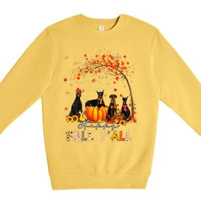 Doberman Dog Autumn Fall Pumpkin Truck Mappe Thanksgiving Premium Crewneck Sweatshirt