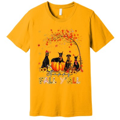 Doberman Dog Autumn Fall Pumpkin Truck Mappe Thanksgiving Premium T-Shirt