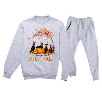 Doberman Dog Autumn Fall Pumpkin Truck Mappe Thanksgiving Premium Crewneck Sweatsuit Set