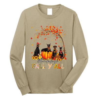 Doberman Dog Autumn Fall Pumpkin Truck Mappe Thanksgiving Long Sleeve Shirt