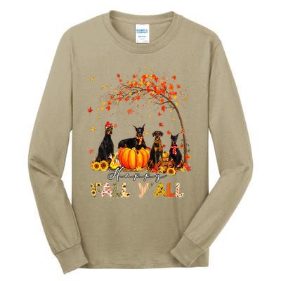 Doberman Dog Autumn Fall Pumpkin Truck Mappe Thanksgiving Tall Long Sleeve T-Shirt