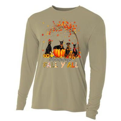 Doberman Dog Autumn Fall Pumpkin Truck Mappe Thanksgiving Cooling Performance Long Sleeve Crew