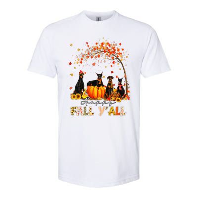 Doberman Dog Autumn Fall Pumpkin Truck Mappe Thanksgiving Softstyle CVC T-Shirt