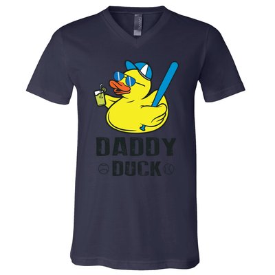 Daddy Duck Baseball Dad Rubber Duck Gift V-Neck T-Shirt