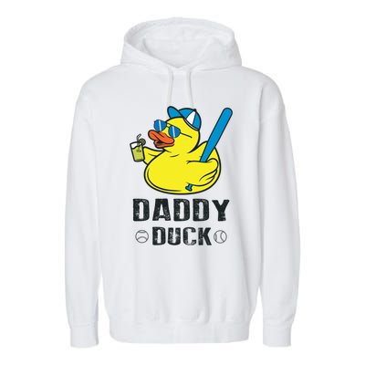 Daddy Duck Baseball Dad Rubber Duck Gift Garment-Dyed Fleece Hoodie