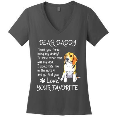 Dear Daddy Beagle Dog Dad Fathers Day Women's V-Neck T-Shirt