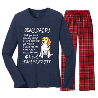 Dear Daddy Beagle Dog Dad Fathers Day Women's Long Sleeve Flannel Pajama Set 