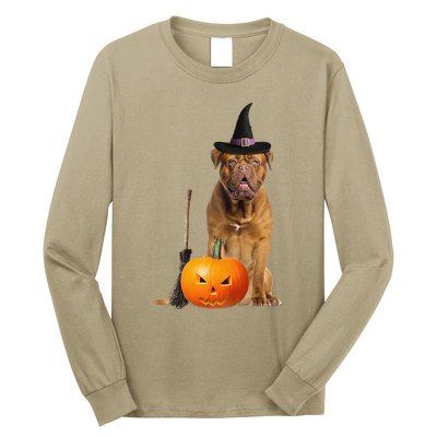 Dogue De Bordeaux Witch Hat Halloween Dog Long Sleeve Shirt