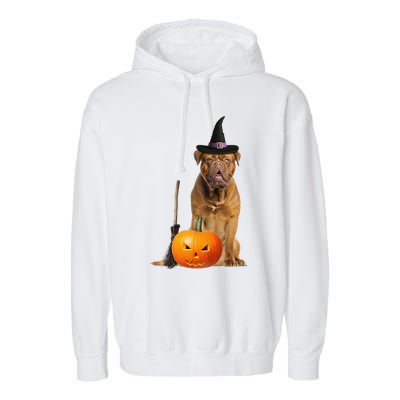 Dogue De Bordeaux Witch Hat Halloween Dog Garment-Dyed Fleece Hoodie