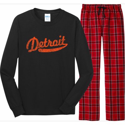 Distressed Detroit Baseball Stuff Vintage Detroit Long Sleeve Pajama Set