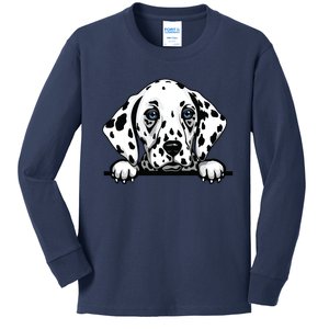 Dalmatian Dog Breed Popping Up Fun Dalmatian Owner Kids Long Sleeve Shirt