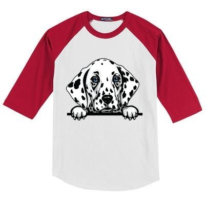 Dalmatian Dog Breed Popping Up Fun Dalmatian Owner Kids Colorblock Raglan Jersey