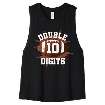 Double Digits Birthday Decorations Boy 10 Football 10th Bday Women's Racerback Cropped Tank