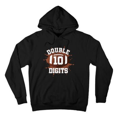 Double Digits Birthday Decorations Boy 10 Football 10th Bday Tall Hoodie