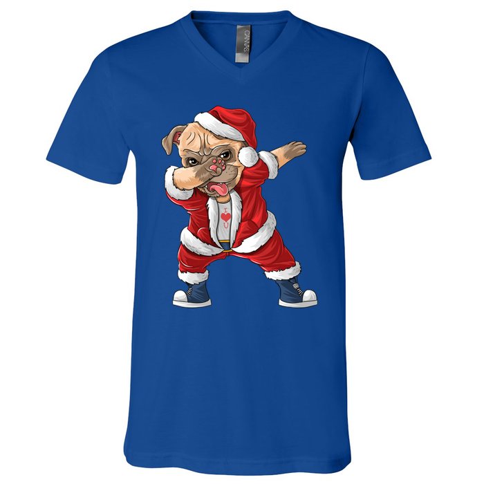 Dabbing Dog Bulldog Dab Dance Xmas Pajama Merry Christmas Cute Gift V-Neck T-Shirt