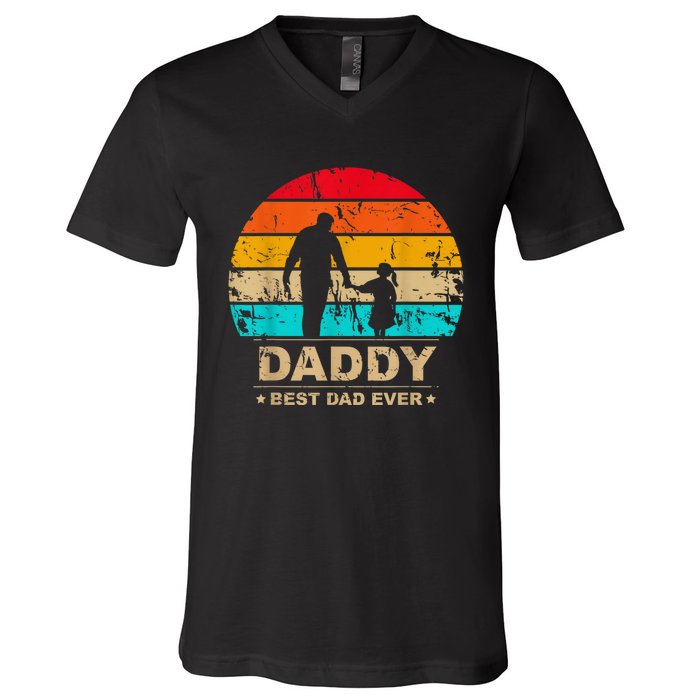 Daddy Daughter Best Dad Ever Father's Day Vintage V-Neck T-Shirt