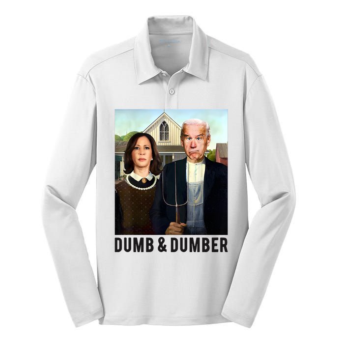 Dumb & Dumber Biden Harris Silk Touch Performance Long Sleeve Polo