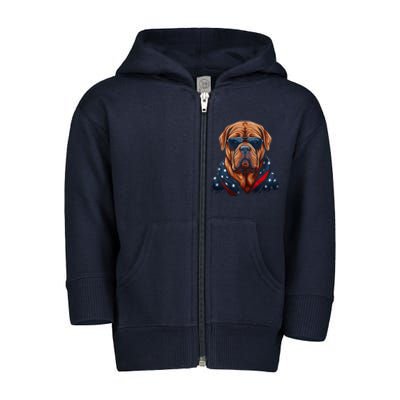 Dogue De Bordeaux American Flag USA Tee 4th July Gifts Toddler Zip Fleece Hoodie