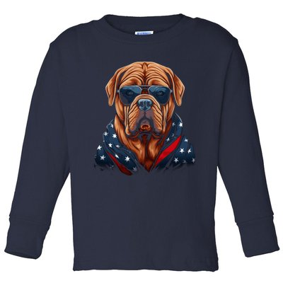 Dogue De Bordeaux American Flag USA Tee 4th July Gifts Toddler Long Sleeve Shirt