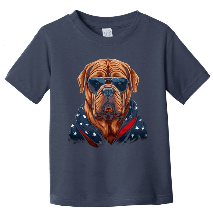 Dogue De Bordeaux American Flag USA Tee 4th July Gifts Toddler T-Shirt