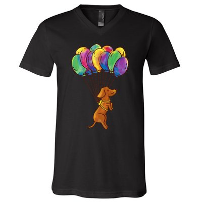 Dachshund Dog Balloons Pet V-Neck T-Shirt