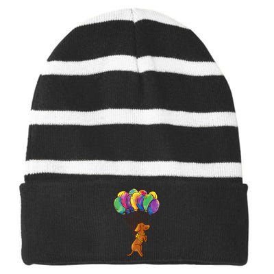 Dachshund Dog Balloons Pet Striped Beanie with Solid Band