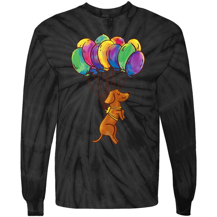 Dachshund Dog Balloons Pet Tie-Dye Long Sleeve Shirt