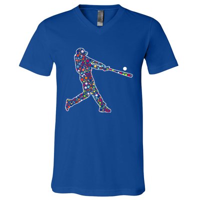 Dot Day Baseball Player Swing V-Neck T-Shirt