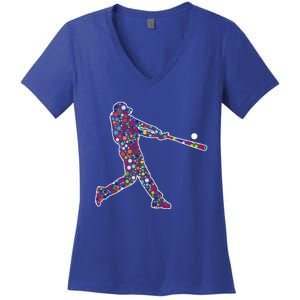 Dot Day Baseball Player Swing Women's V-Neck T-Shirt