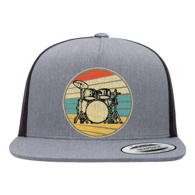 Drums Drummer Band Drumset Retro Vintage Drum Set 70s 80s Flat Bill Trucker Hat