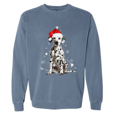 Dalmatian Dog Christmas Tree Santa Hat Lights Sweater Garment-Dyed Sweatshirt