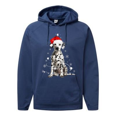 Dalmatian Dog Christmas Tree Santa Hat Lights Sweater Performance Fleece Hoodie