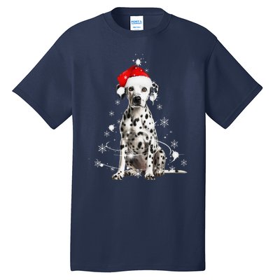 Dalmatian Dog Christmas Tree Santa Hat Lights Sweater Tall T-Shirt