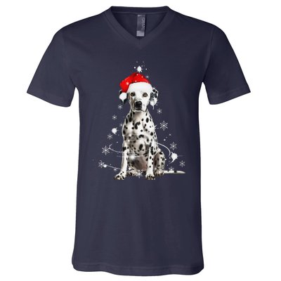 Dalmatian Dog Christmas Tree Santa Hat Lights Sweater V-Neck T-Shirt