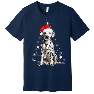 Dalmatian Dog Christmas Tree Santa Hat Lights Sweater Premium T-Shirt