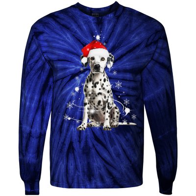 Dalmatian Dog Christmas Tree Santa Hat Lights Sweater Tie-Dye Long Sleeve Shirt