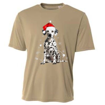 Dalmatian Dog Christmas Tree Santa Hat Lights Sweater Cooling Performance Crew T-Shirt