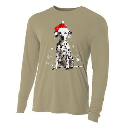 Dalmatian Dog Christmas Tree Santa Hat Lights Sweater Cooling Performance Long Sleeve Crew