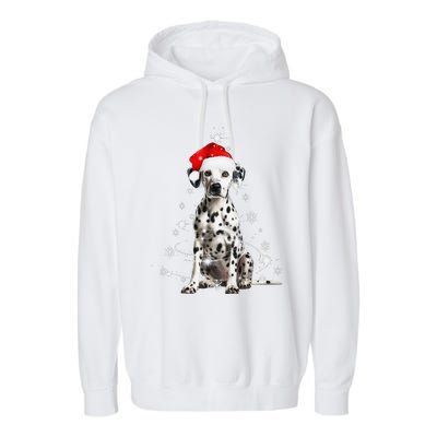 Dalmatian Dog Christmas Tree Santa Hat Lights Sweater Garment-Dyed Fleece Hoodie