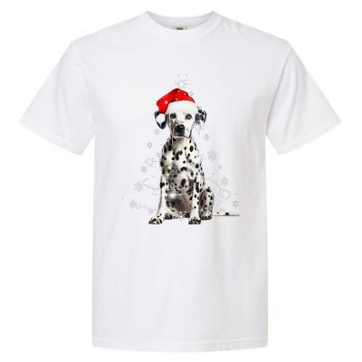 Dalmatian Dog Christmas Tree Santa Hat Lights Sweater Garment-Dyed Heavyweight T-Shirt