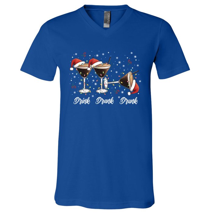 Drank Drunk Christmas Martini Cocktail Santa Hat Xmas Great Gift V-Neck T-Shirt