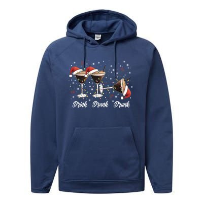 Drank Drunk Christmas Martini Cocktail Santa Hat Xmas Great Gift Performance Fleece Hoodie