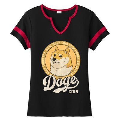 Dogecoin Doge Coin Logo Shiba Inu Dog Crypto Currency Meme Ladies Halftime Notch Neck Tee